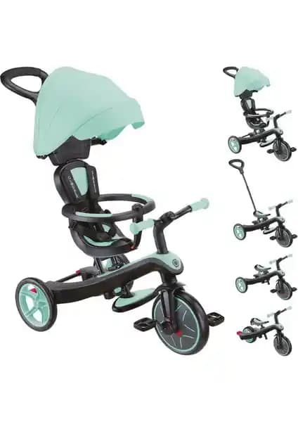 Globber Explorer 4in1 Trike Bisiklet Mint Yeşili Çocuklar İçin Çok Fonksiyonlu Güvenli Oyuncak