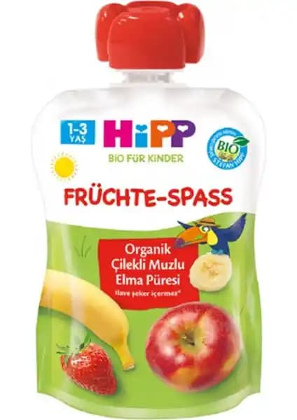 Hipp Organik Elmalı Muzlu Çilekli Meyveli Keyfi Bebekler İçin Sağlıklı ve Doğal Meyve Püresi