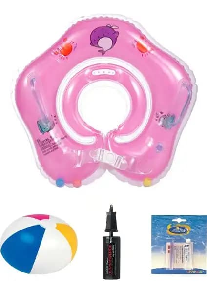 Momz Bebek Yüzme Boyun Simidi Pembe Tatil Seti Güvenli ve Konforlu Yüzme Deneyimi İçin