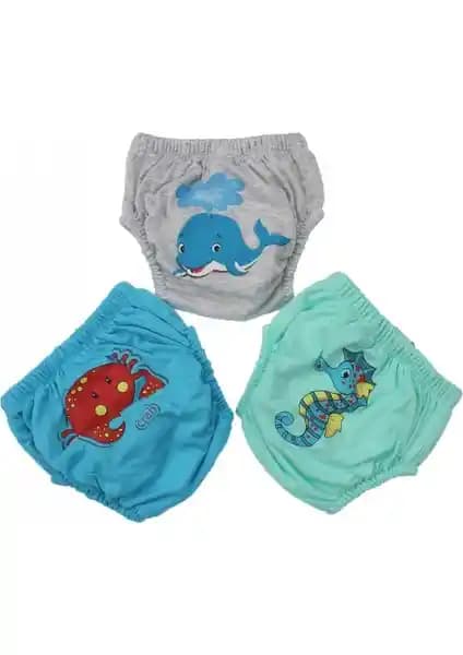 Story Baby Erkek Bebek Sevimli 3'lü Alıştırma Külotu Gri ve Mavi Balina Motifleriyle Konfor ve Güvenlik