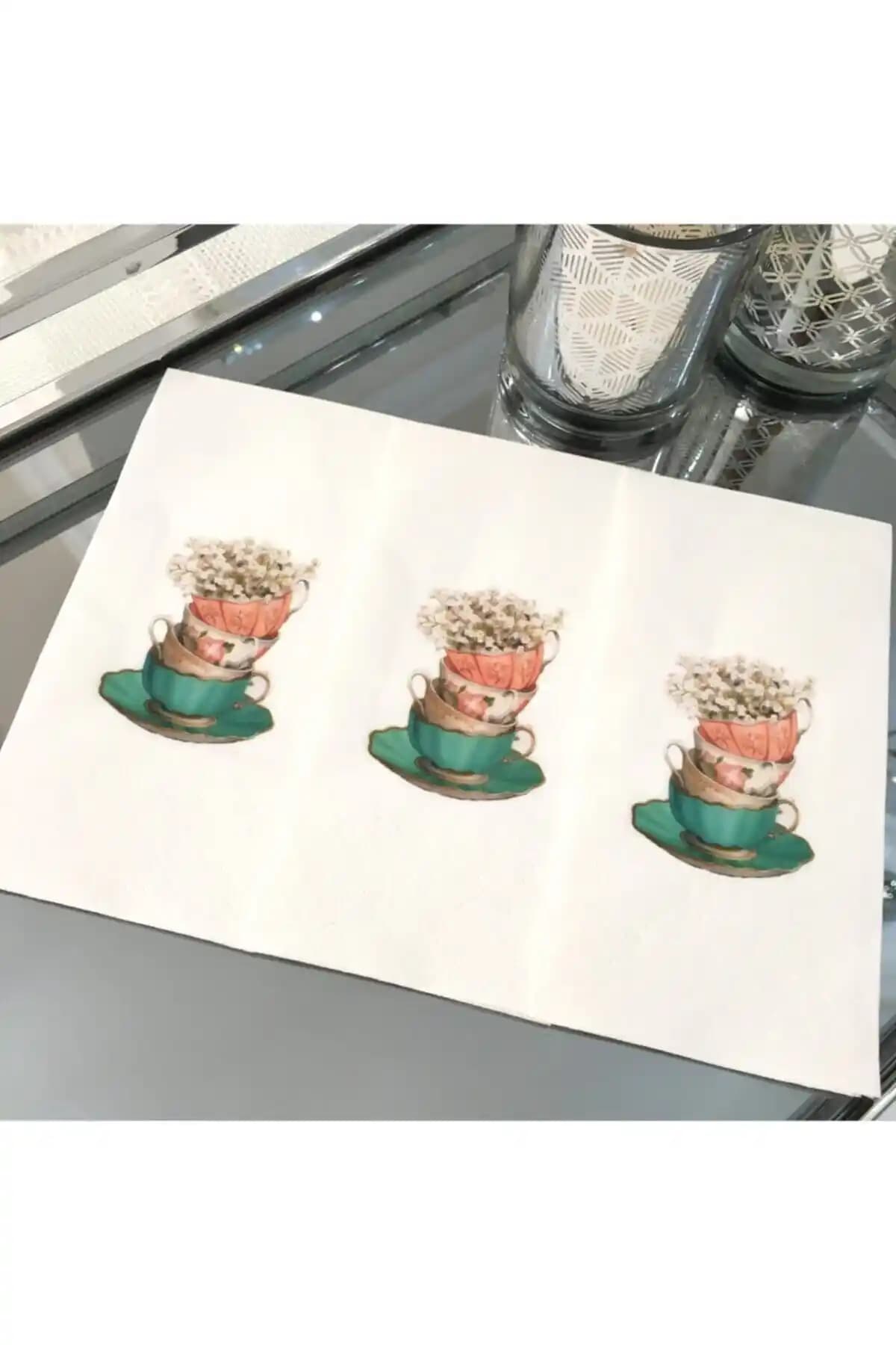 Busrasdesign Üçlü Fincan Sunum Peçetesi Modern ve Şık Sofra Dekorasyonu İçin Ideal