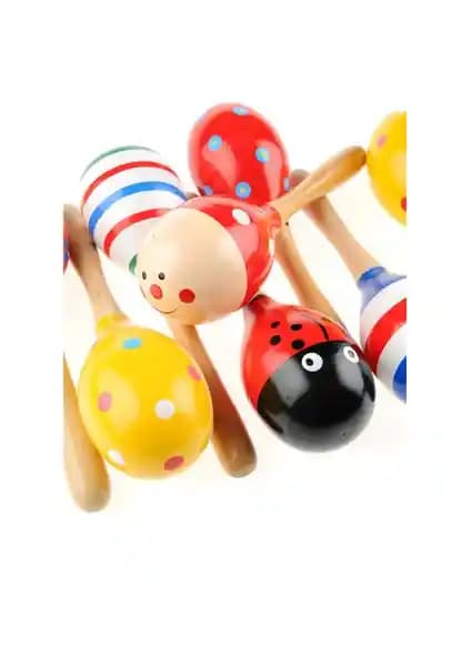 0-24 Ay için Learning Toys 2'li Ahşap Marakas Seti: Doğal Ahşap Enstrüman İnceleme