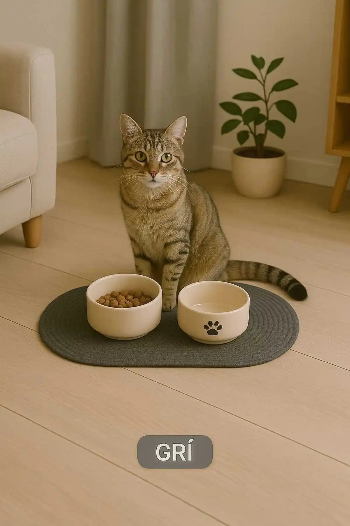 50x30 cm Kedi Köpek Beslenme Paspası – Ekru Renkli Kalın Dokuma ve Kolay Temizlik