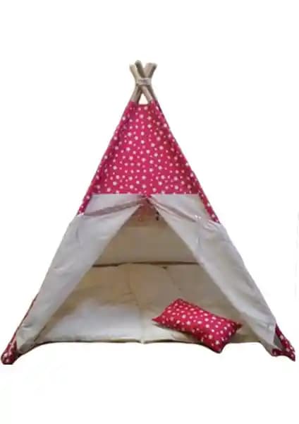 Altev Ahşap Yıldızlı Çocuk Çadırı – Kırmızı, İç Mekân Oyun ve Dinlenme Alanı