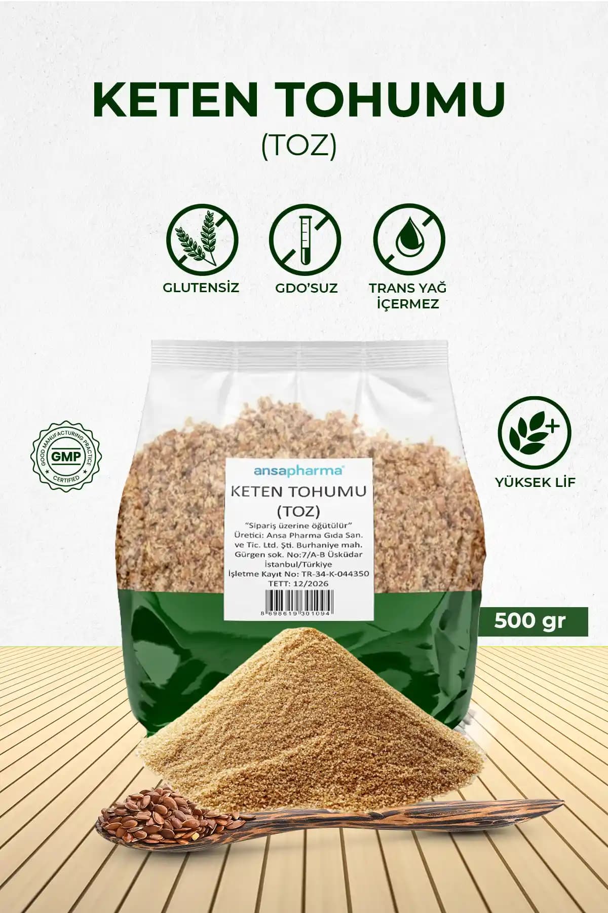 Ansa Pharma Keten Tohumu Taze Öğütülmüş – 500 g Glutensiz ve Yerli Üretim Doğal İçerik