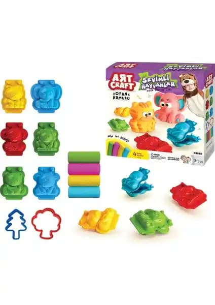 Art Craft 3D Hayvanlar Hamur Seti: 4 Renkli Hamur ve 8 Kalıpla Çocuk Gelişimli Oyun