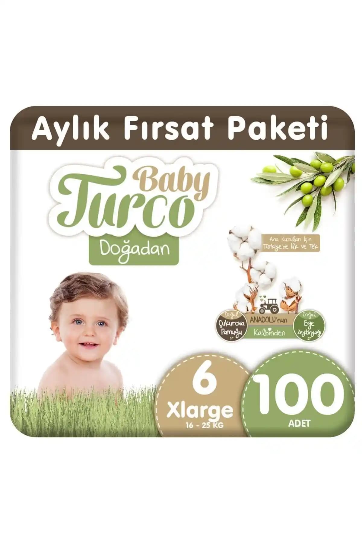 Baby Turco Doğadan 6 Numara Xlarge Bantlı Bebek Bezi – 150 Adet, Konfor ve Sızdırmazlık