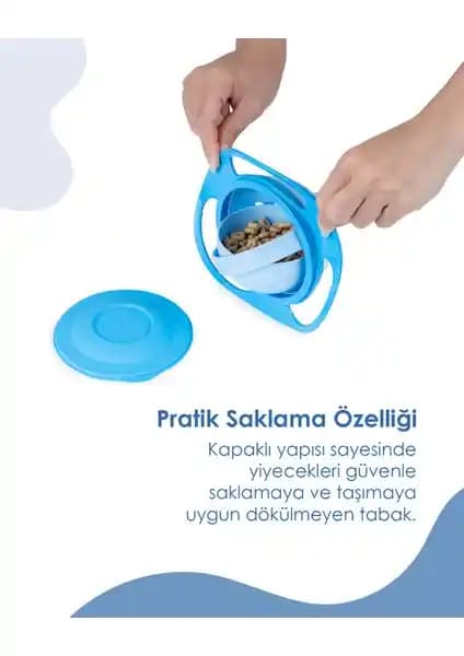 Babyjem Dökülmeyen Bebek Mama Tabağı: 360 Derece Döner Kapaklı 250 ml Kapasite