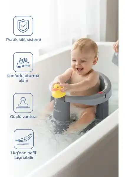 Babyjem Önden Açılır Banyo ve Mama Oturağı Gri Minderli 2'li Set – Güvenli ve Çok İşlevli