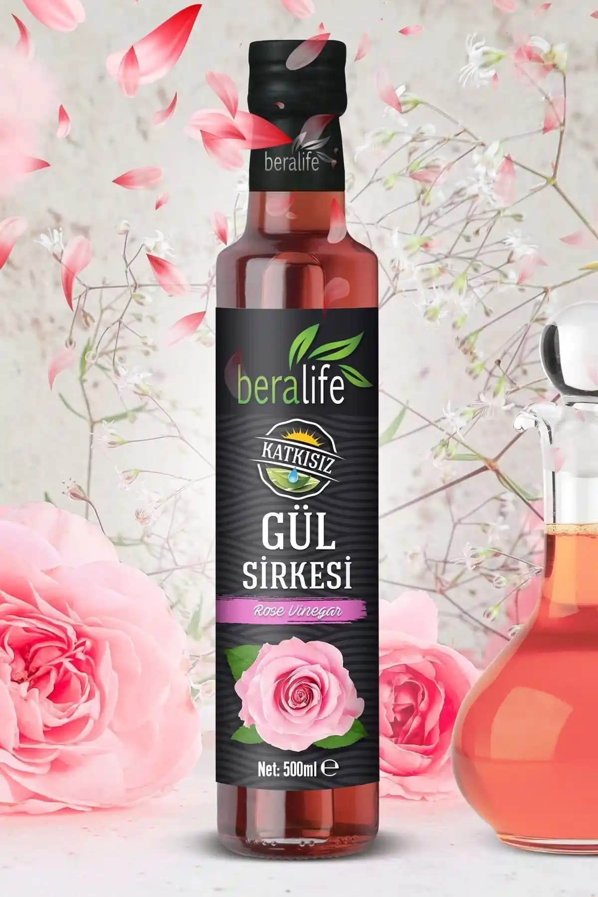 BERALİFE Gül Sirkesi 500 ml: Doğal Fermantasyonla Zarif Cam Ambalaj ve Temiz İçerik