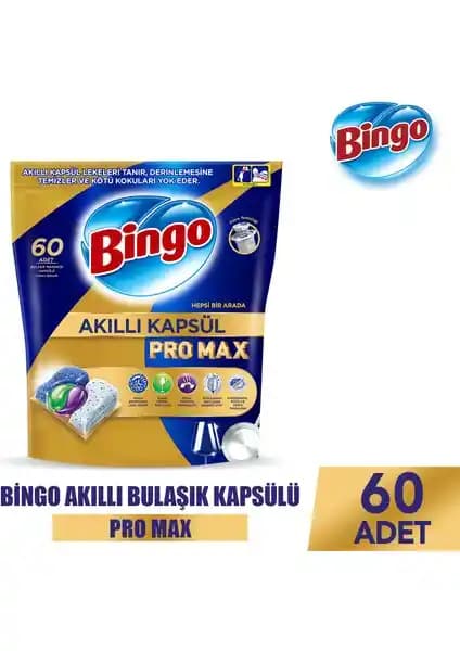 Bingo Akıllı Kapsül Pro Max Bulaşık Deterjanı Tableti – 60 Adet, Enzimler ve Koku Kontrol