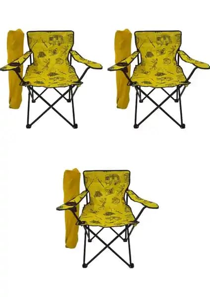 Bofigo 3'lü Katlanır Kamp Sandalyesi Desenli Sarı – Taşıma Çantasıyla Kolay Taşınır