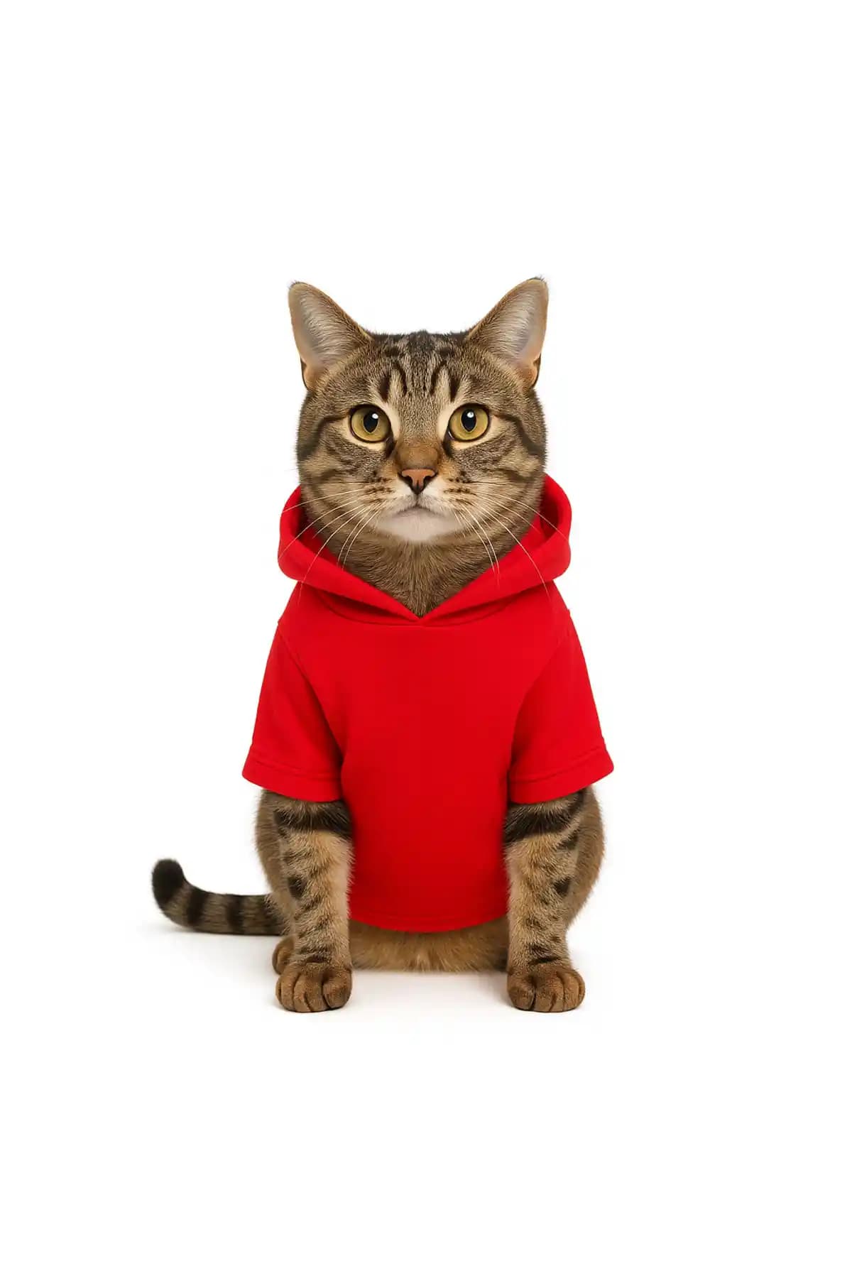 Buddy Store Kedi ve Köpek Kapüşonlu Polar Üstü Baskısız Kırmızı - Beş Bedene Uyumlu