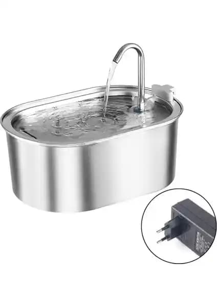 Caichi Kediler İçin Paslanmaz Çelik Filtreli Su Çeşmesi - 3.2 L Sessiz ve Verimli