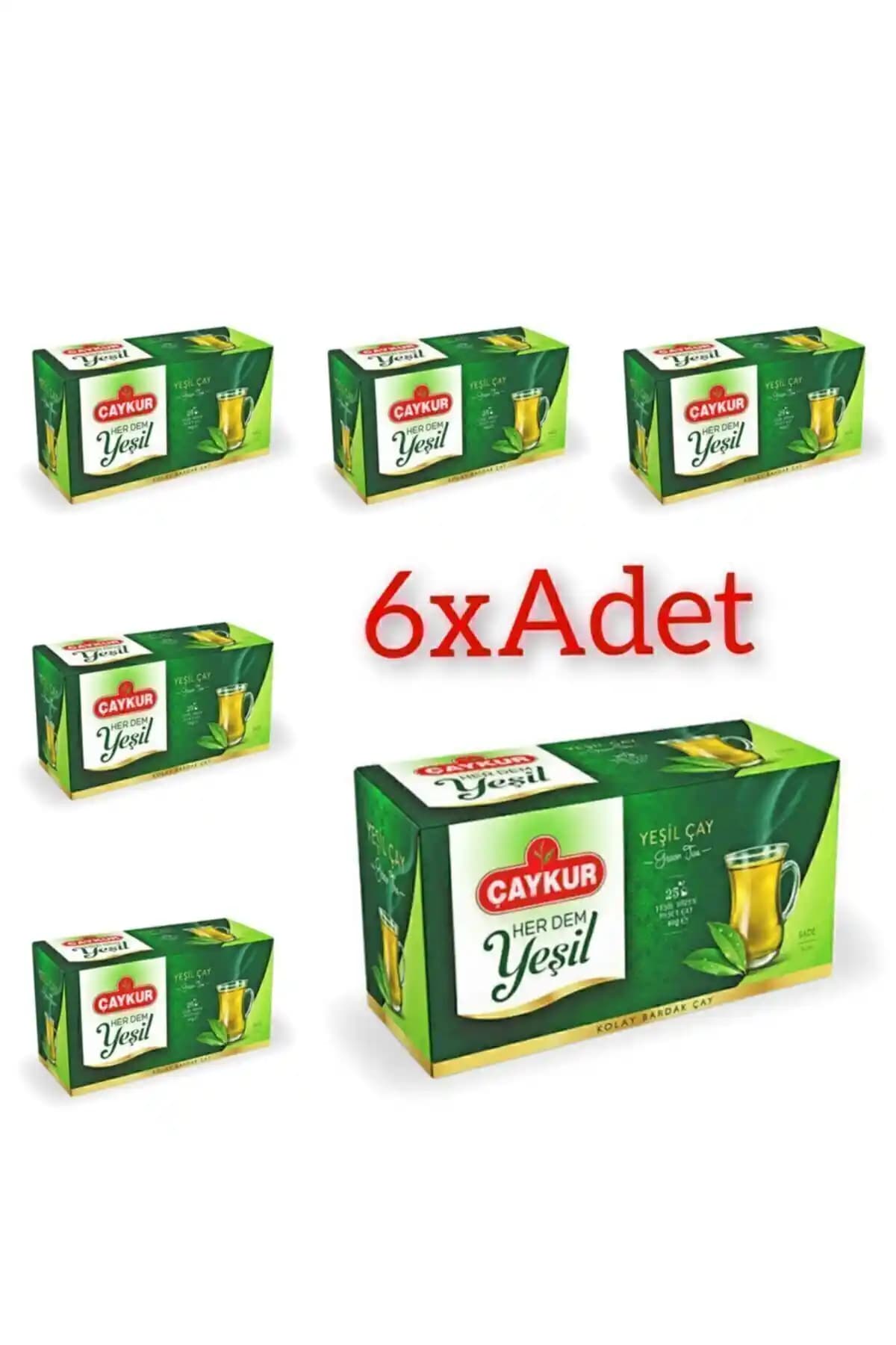 Çaykur 6'lı Yeşil Çay Sade Bardak Poşet 25'li - Pratik Demleme, Günlük Kullanım