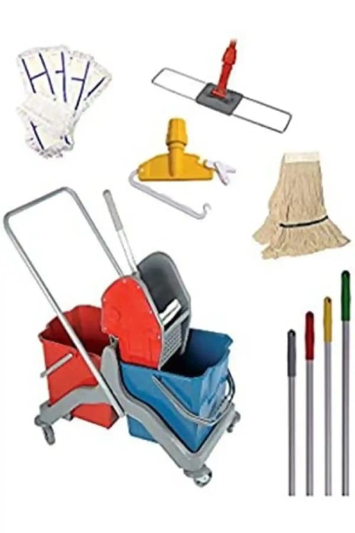 Ceymop Safell Temizlik Arabası Seti: Çift Kovalı Tasarım ve 50 cm Mop Bezi İçeriği