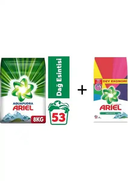 Dağ Esintili Ariel Beyazlar İçin + Parlak Renkler İçin 8 kg Toz Deterjanı Seti