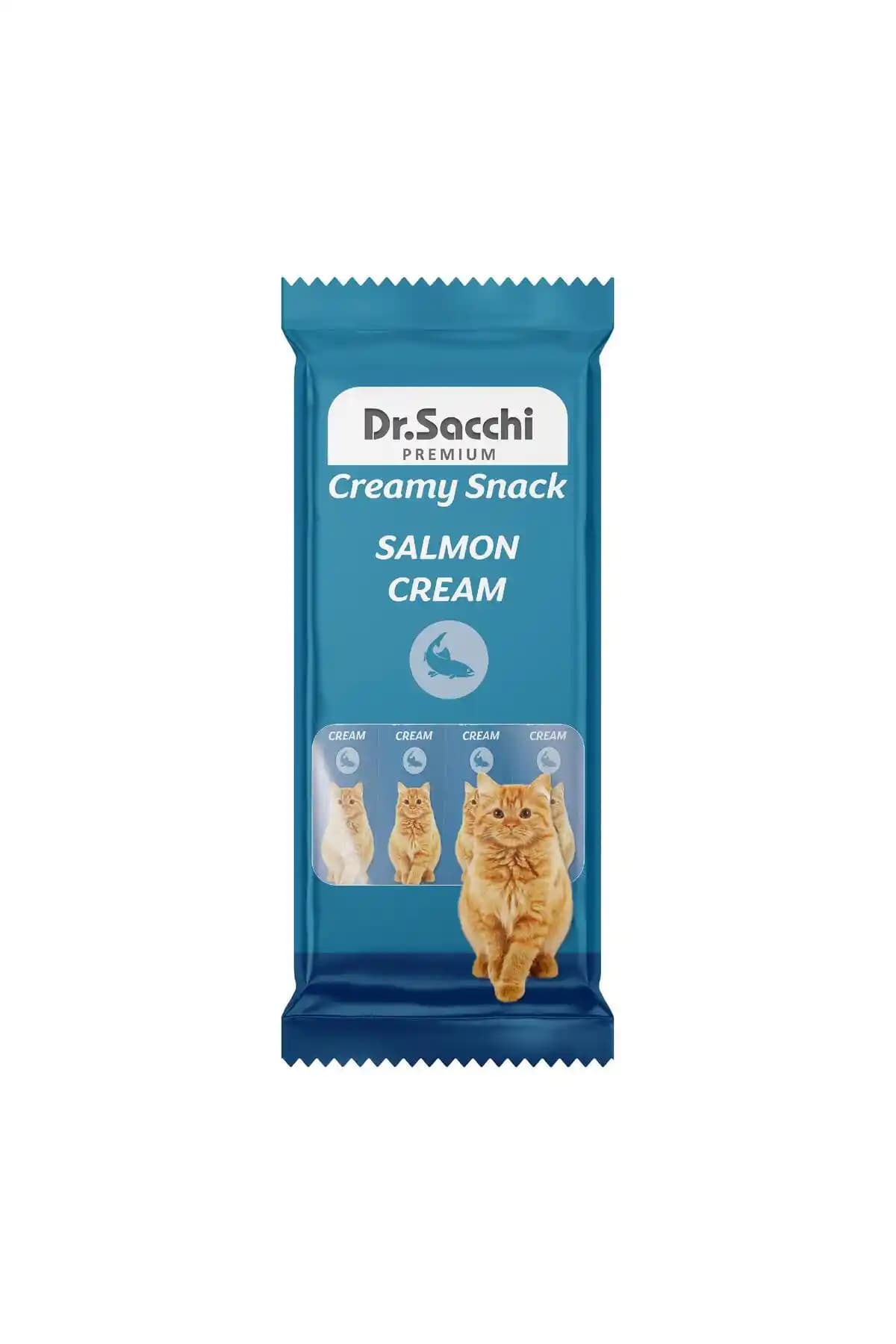 Dr. Sacchi Creamy Snack Somon Sıvı Kedi Ödülü 4'lü Paket – Tavuk Aromalı Çubuk Ödülü