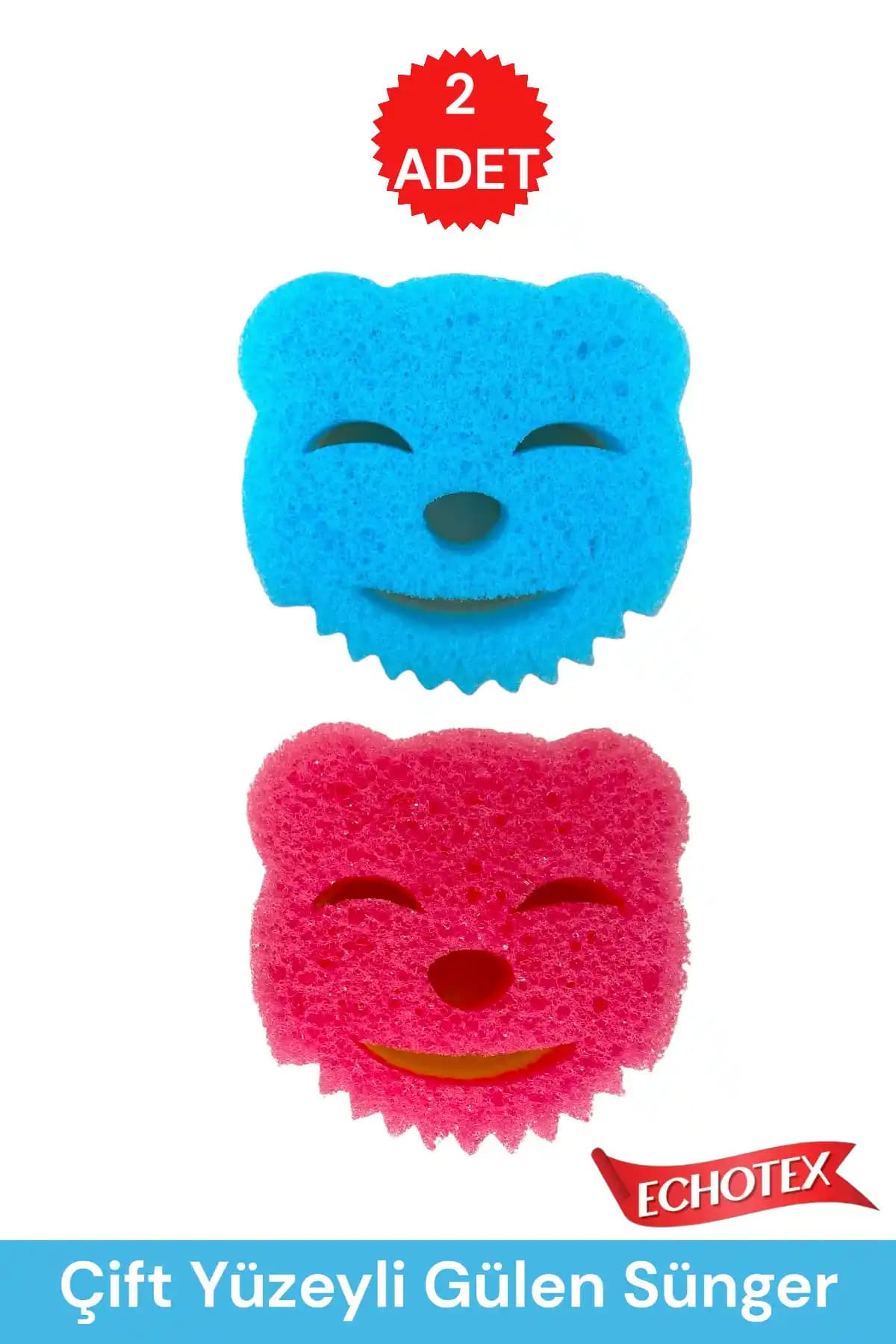 ECHOTEX 2 Adet Gülen Yüz Bulaşık Süngeri: Çizilmez ve Çok Fonksiyonlu Temizlik Aracı