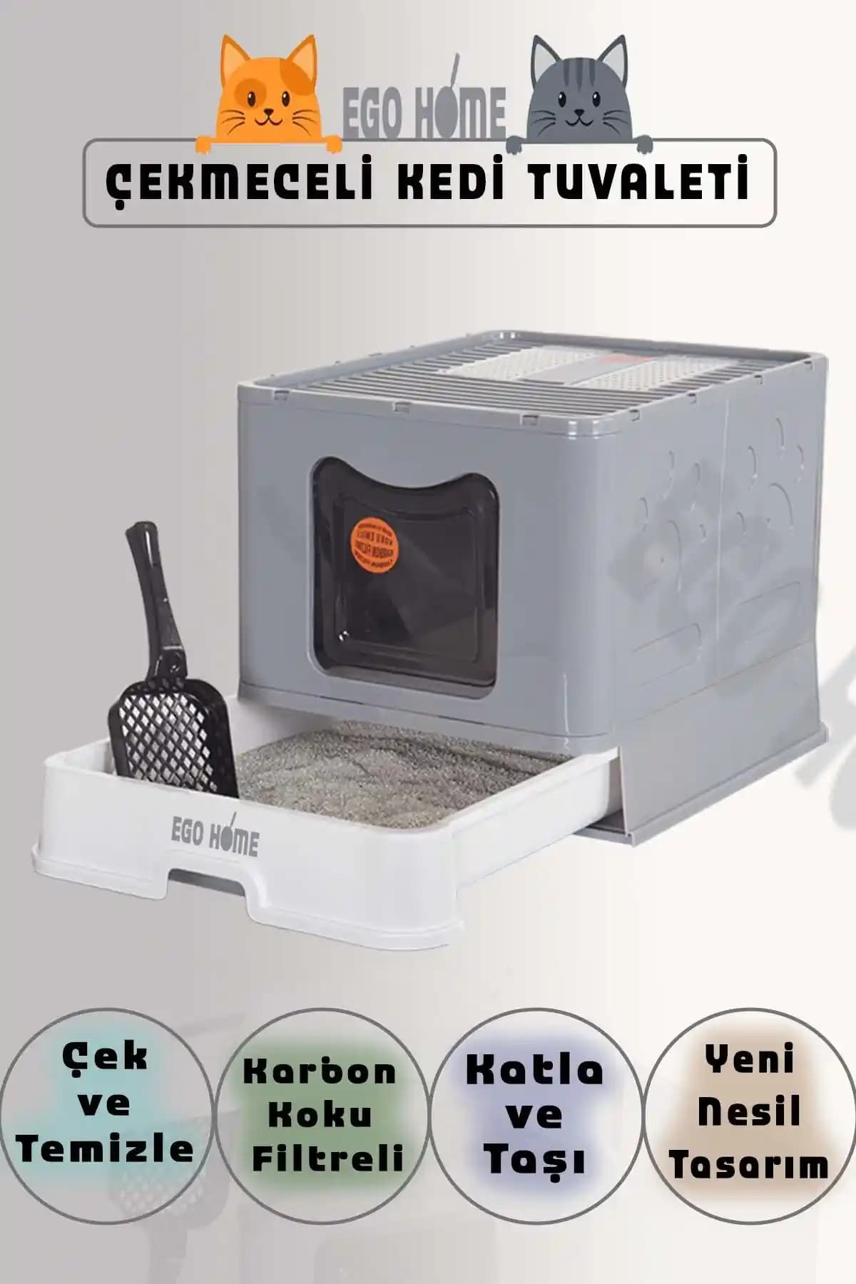 ego home XXL Kapalı Çekmeceli Kedi Tuvaleti: Katlanabilir ve Geniş Tasarım