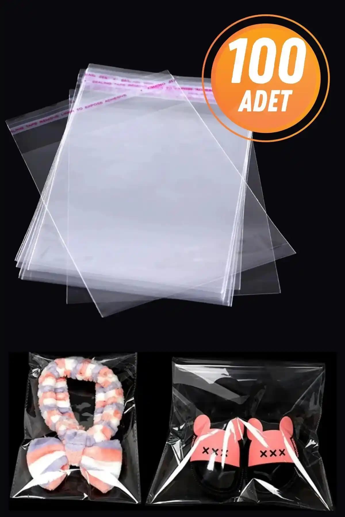 Eliz Party 18x25 cm Şeffaf Bantlı Jelatin Poşetler: 100 Adetlik Hediye ve Çeyiz Paketleme