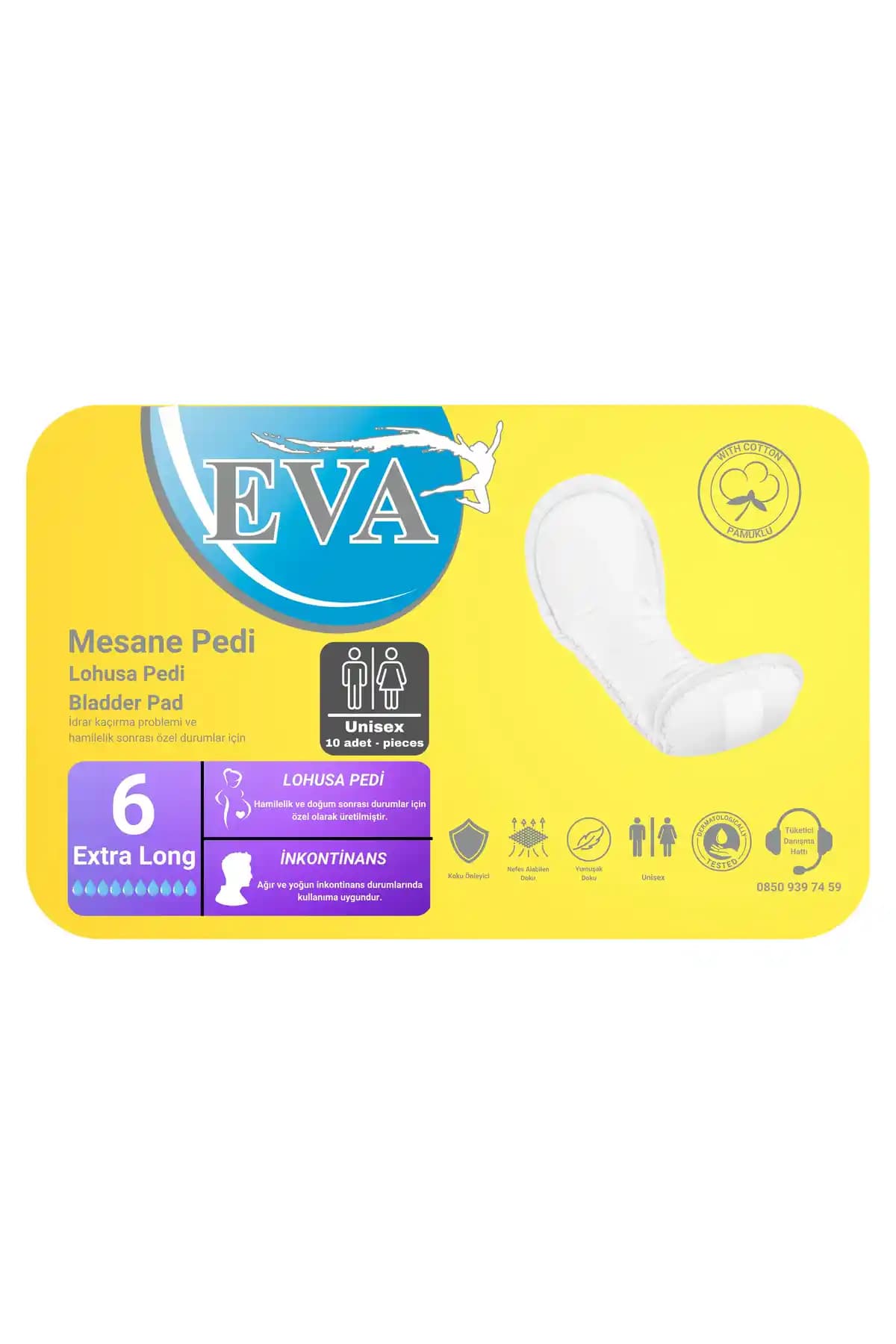 EVA Lohusa Pedi No6 Ekstra Uzun Mesane Pedi 50 cm, Çok Emici, 2XL, Koku Önleyici