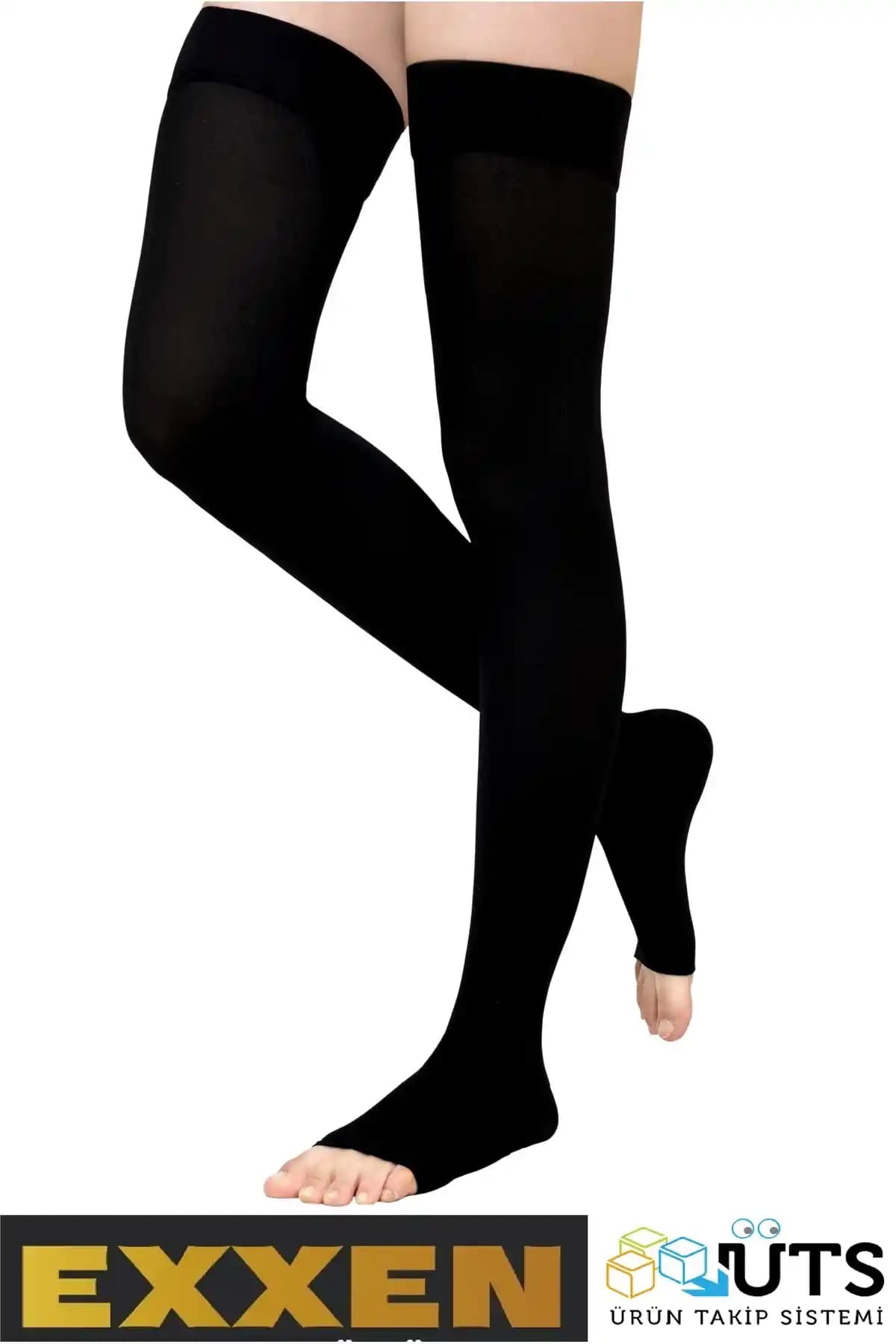Exxen Diz Üstü Varis Çorabı Elit Seri: Gün Boyu Konfor ve Destek, Siyah Burnu Açık