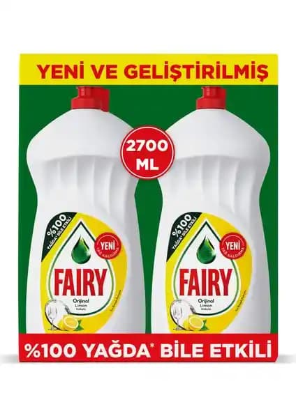 Fairy Limon Kokulu Sıvı Bulaşık Deterjanı Fırsat Paketi: Toplam 2700 ml, 2x1350 ml
