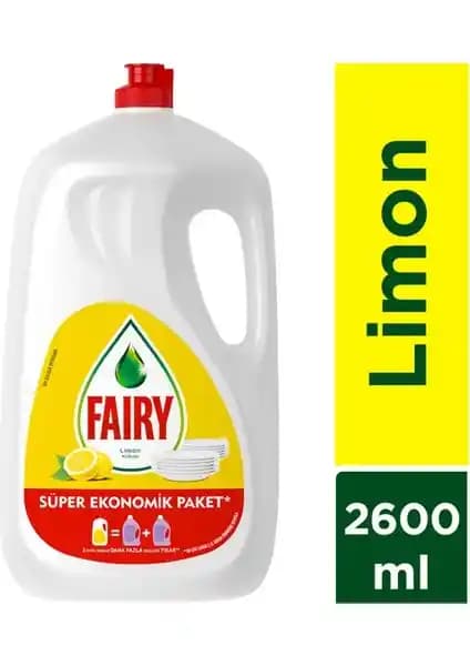 Fairy Sıvı Bulaşık Deterjanı Limonlu 2600 ml - 6 Adet Paket, Hacimde Ferah Koku ve Performans