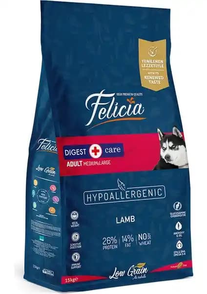 Felicia Digest Care: Orta ve Büyük Irk Köpekler İçin Kolajen Destekli Az Tahıllı Mama