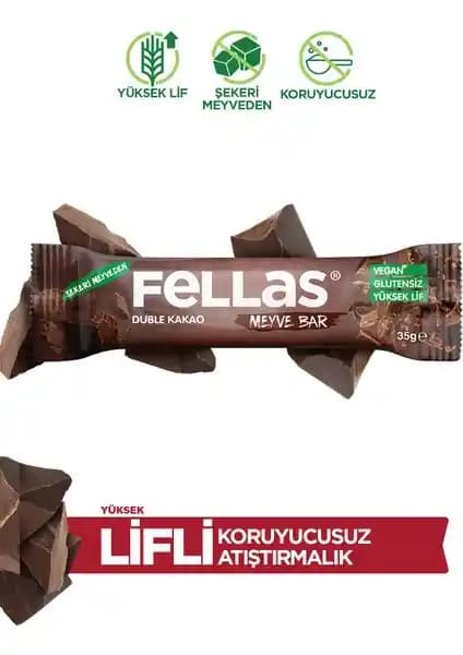 Fellas Meyve Bar - Duble Kakao: Bitkisel, Glutensiz Ara Öğün, 12'li Paket, 35 g