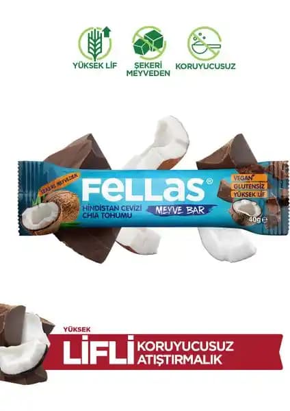 Fellas Meyve Bar Hindistan Cevizli ve Chialı 40 g – Glutensiz Vegan İçerikli 12’li Paket
