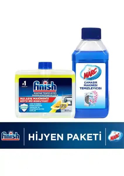 Finish bulaşık makinesi temizleyici ve Marc çamaşır makine temizleyici paketi