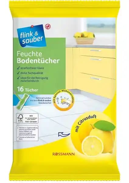 Flink & Sauber Narenciye Aromalı Kalın Petek Dokulu Islak Yer Bezi 22x30 cm – 16'lı Paket