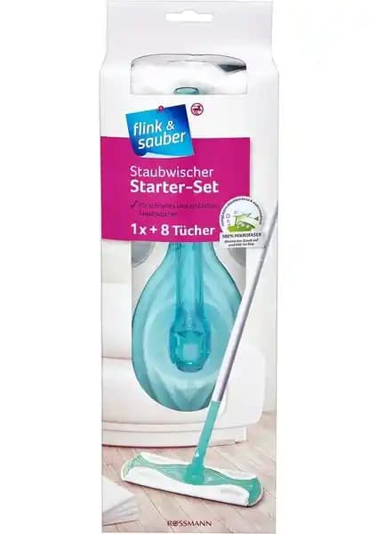 Flink & Sauber Yer İçin Toz Alma Seti: 1 Başlık, 4 Parçalı Sap ve 8 Mikrofiber Bez ile Dar Köşelerde Pratik Temizlik