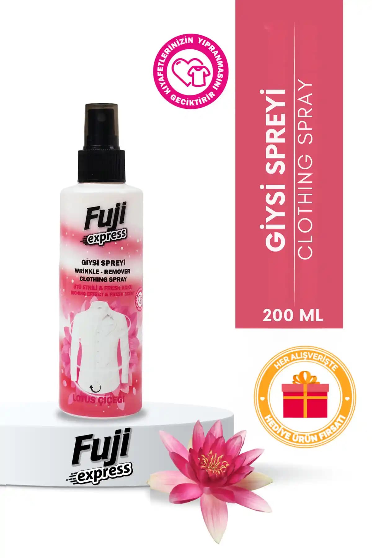 Fuji Express Ütü Etkili Giysi Spreyi: Lotus Çiçeği Kokulu ve Hızlı Kırışıklık Açıcı