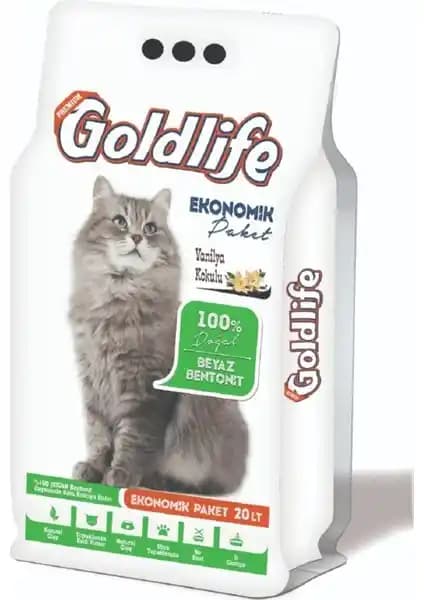 Goldlife Vanilya Kokulu Topaklaşan Kedi Kumu 20 Litre – İnce Taneli, Ekonomik Paket