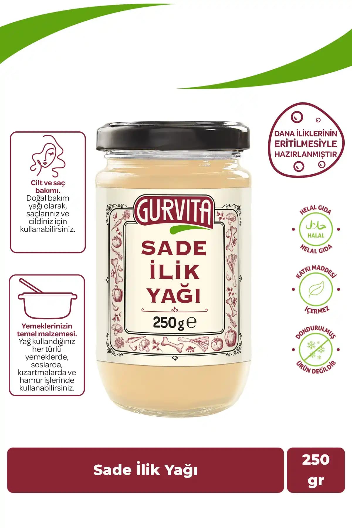 Gurvita Sade İlik Yağı 250 g: Doğal Saç ve Cilt Bakımı için Türkiye Menşei Güvenilir