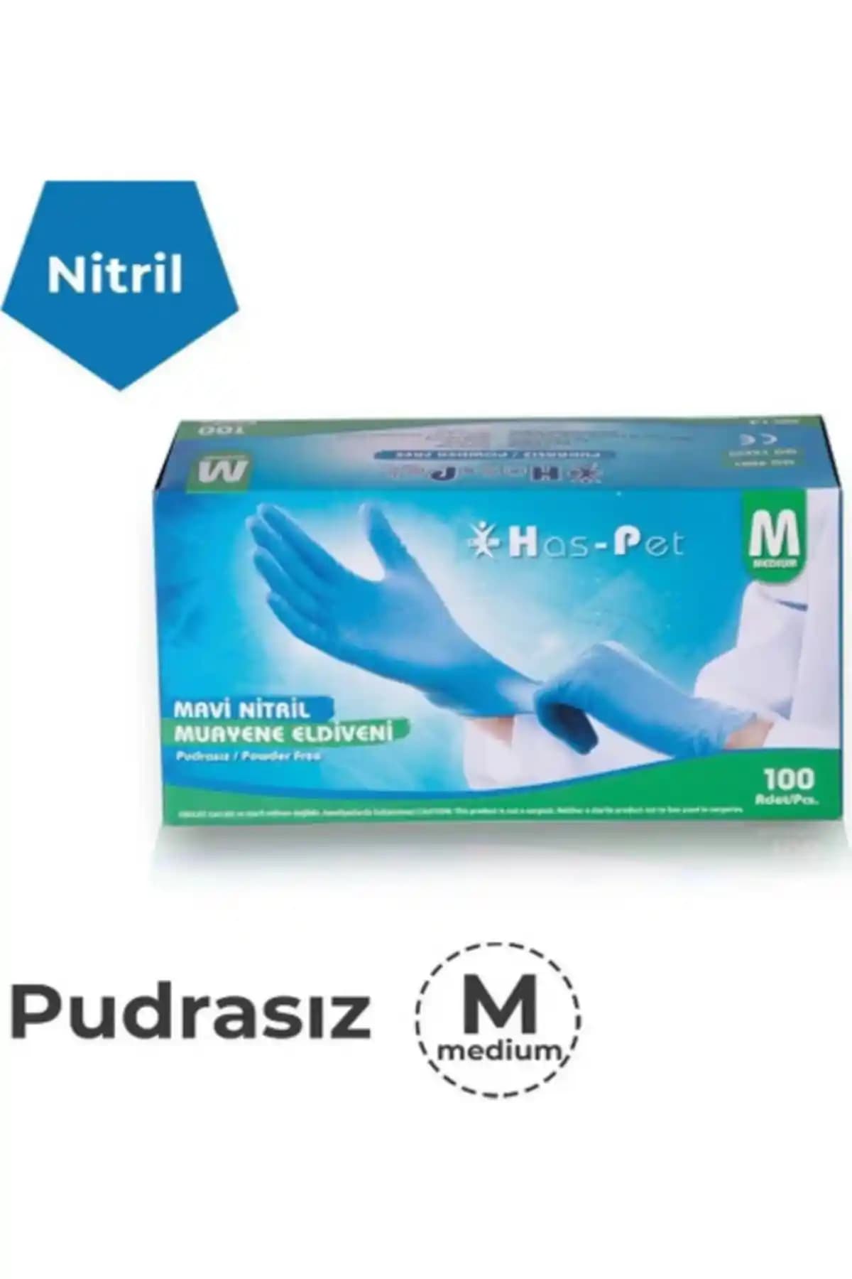 Has-Pet Cerrahi Eldiven: Mavi Nitril Muayene Eldiveni Pudrasız 100'lü Paket Kullanıma
