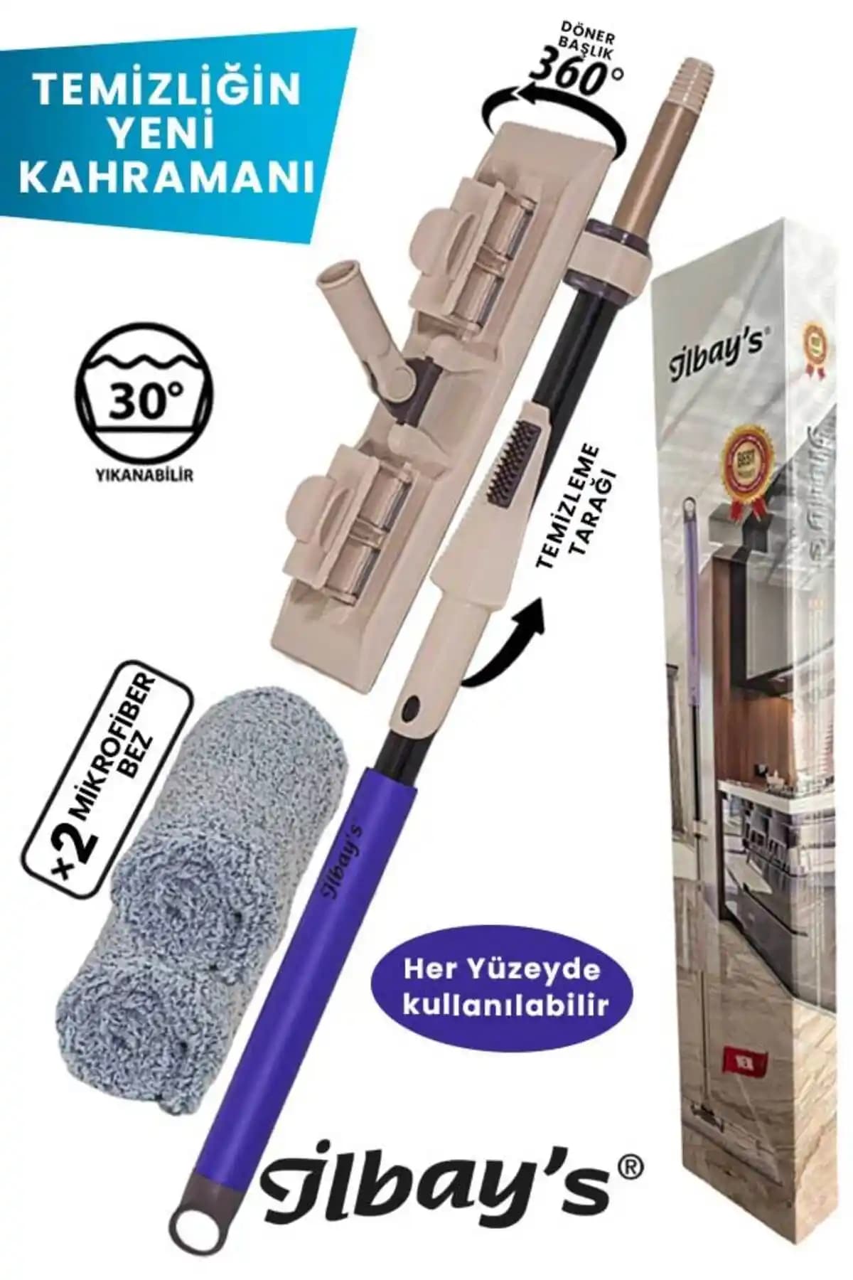İlbay Mikrofiber Teleskopik Mop Seti: 360° Döner Başlık ve Özel Kutulu Yüzey Temizliği