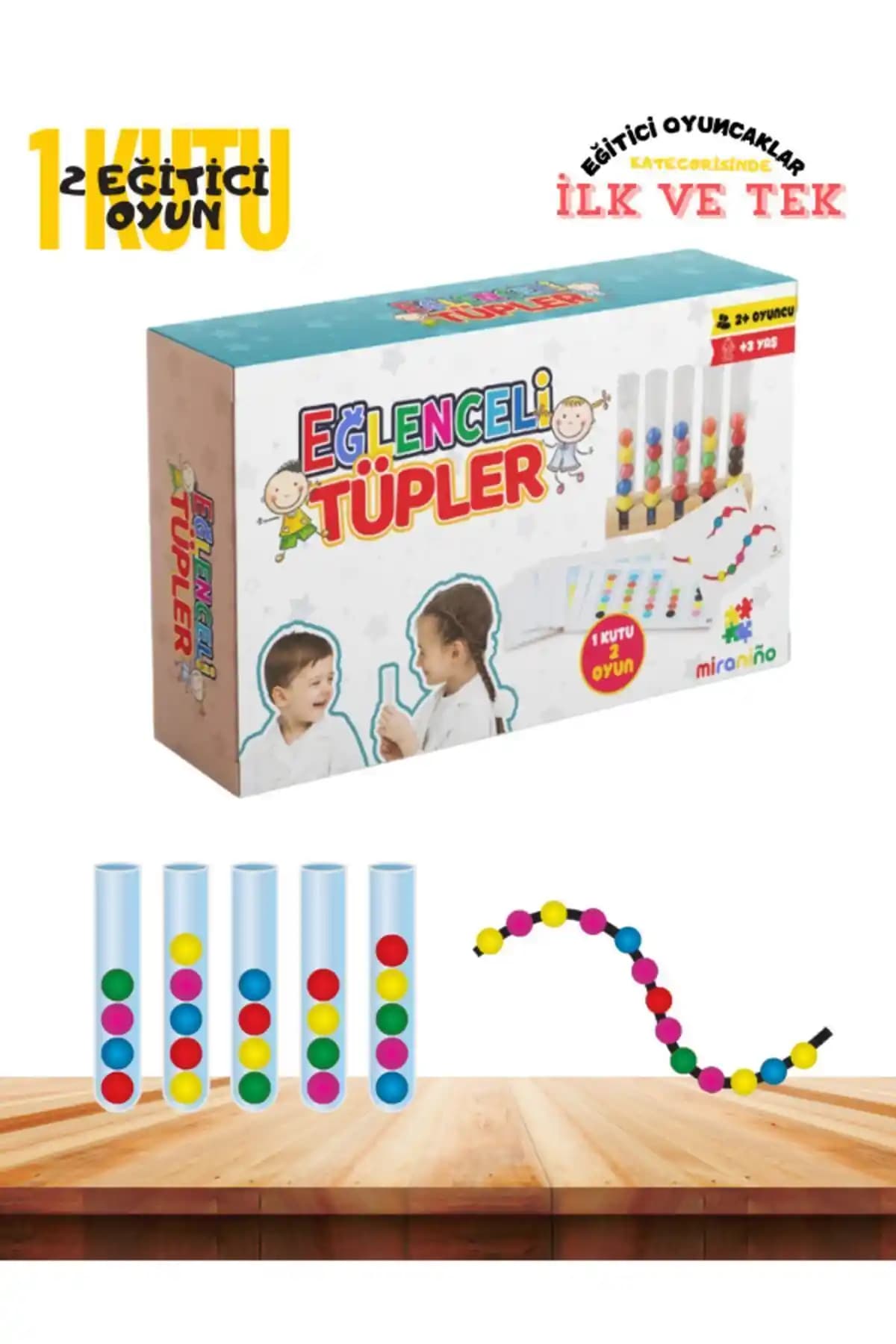 İnce motor ve görsel algıyı oyunla güçlendiren Miranino Ahşap Tüplerli Eğitim Oyuncağı