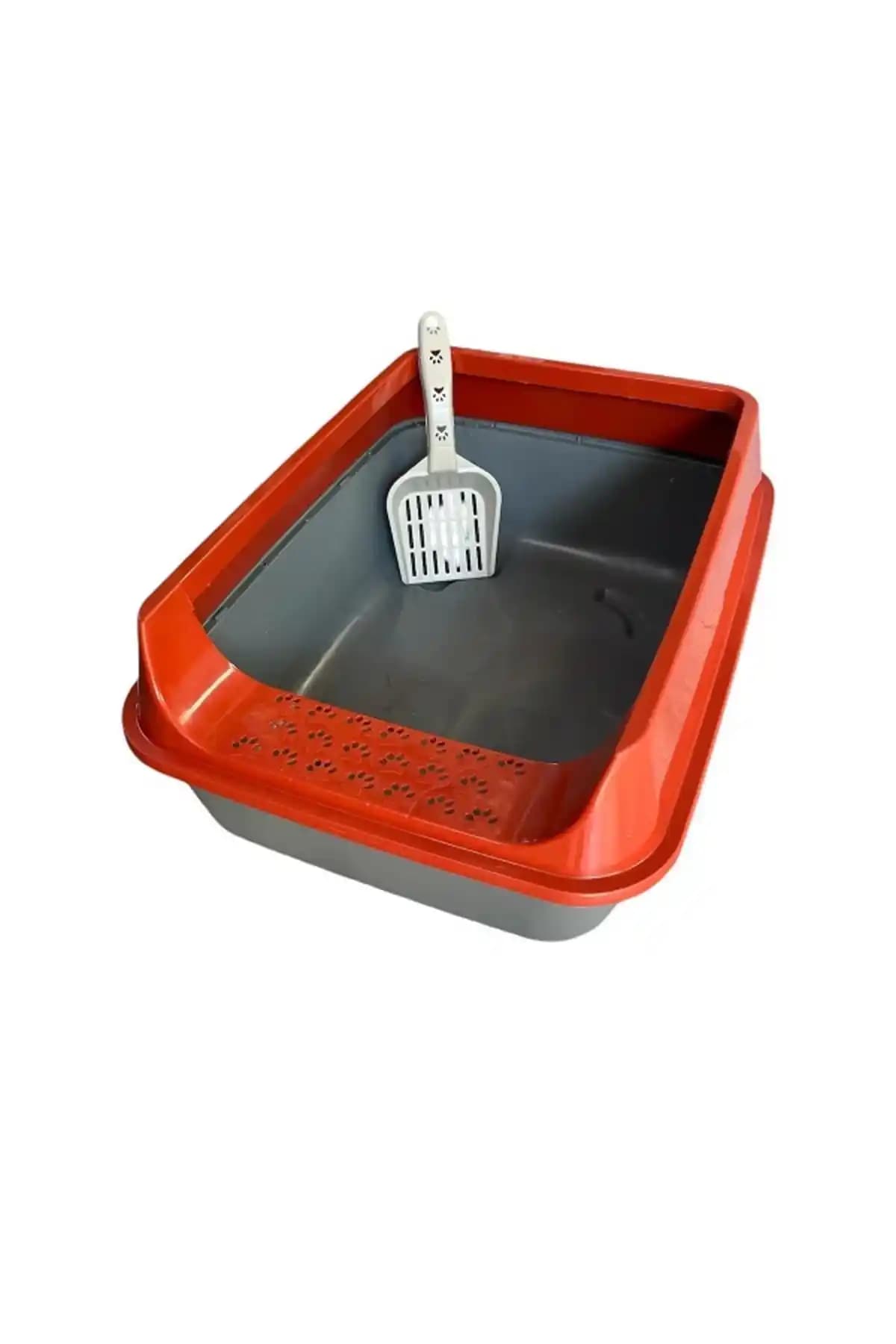 Inter pro Elekli Açık Kedi Tuvaleti Kırmızı - TR Üretimi ve Kürek Hediyeli, Kolay Temizlik