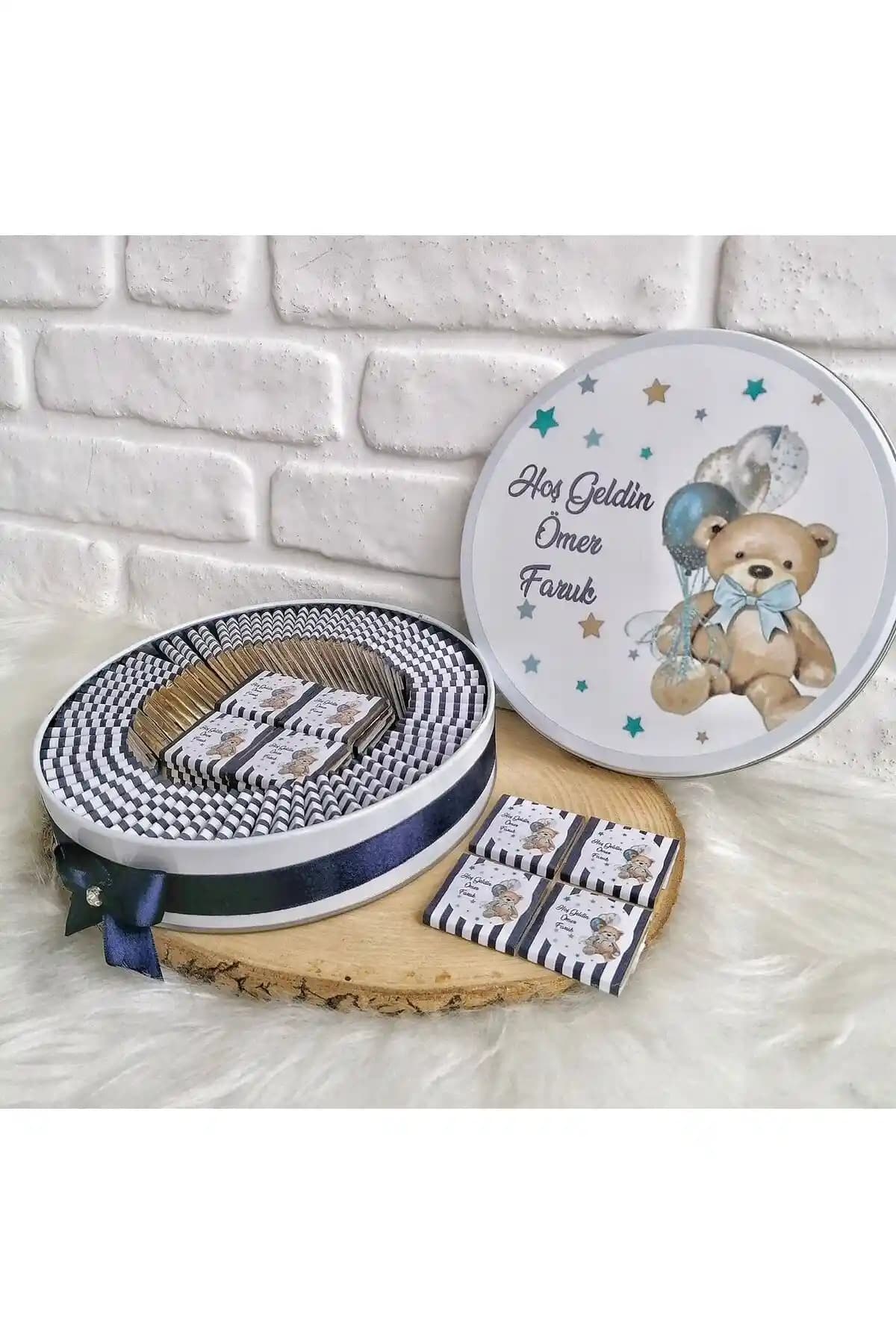 Isme Özel Ayıcıklı Bebek Hoşgeldin Hediyelik Çikolata Kutusu Türkiye Üretimi