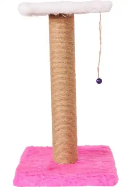 Kedi Tırmalama ve Dinlenme Ünitesi – Pembe Peluş Kaplama, 58 cm Yükseklik, 33x33 cm Taban