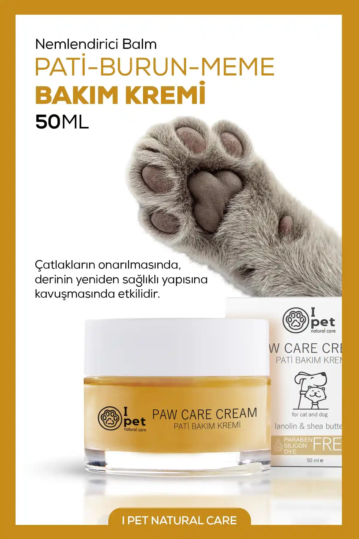 Kedi ve Köpek Pati Bakım Kremi: Doğal ve Vegan Formüllü Nemlendirici 50 ml.