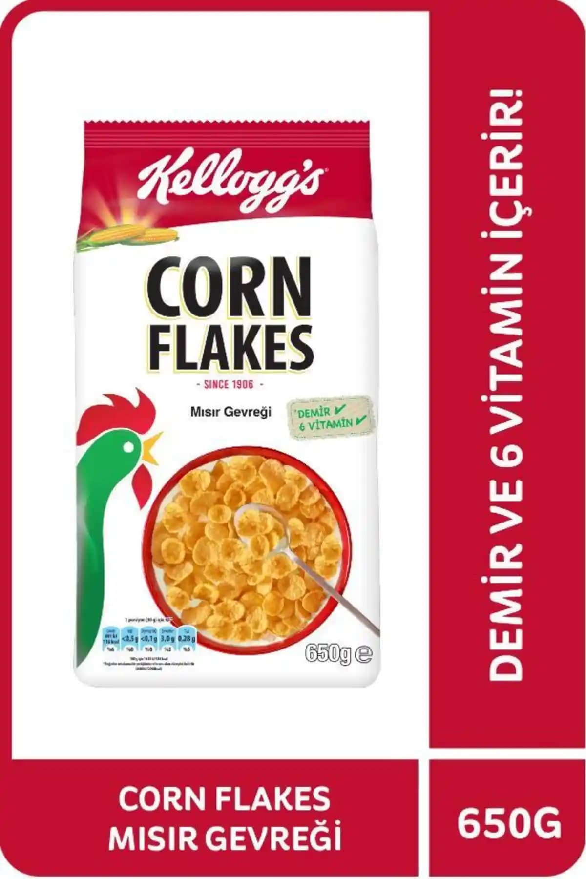 Kellogg's Corn Flakes 650 g: Sade Aromalı Çıtır Kahvaltılık Gevrek ve Besin Değeri
