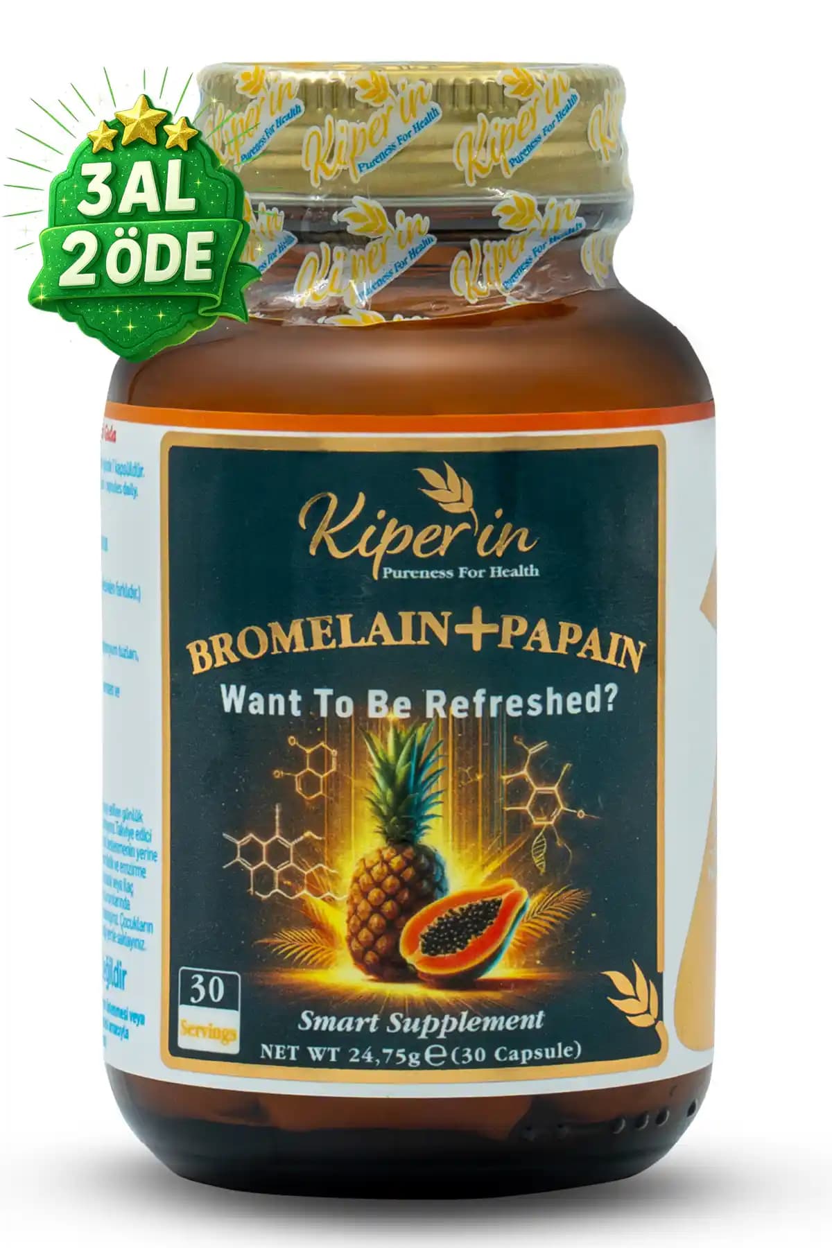Kiperin Bromelain 2500 GDU & Papain – Proteolitik Enzim Kapsülleriyle Sindirimi Destekler