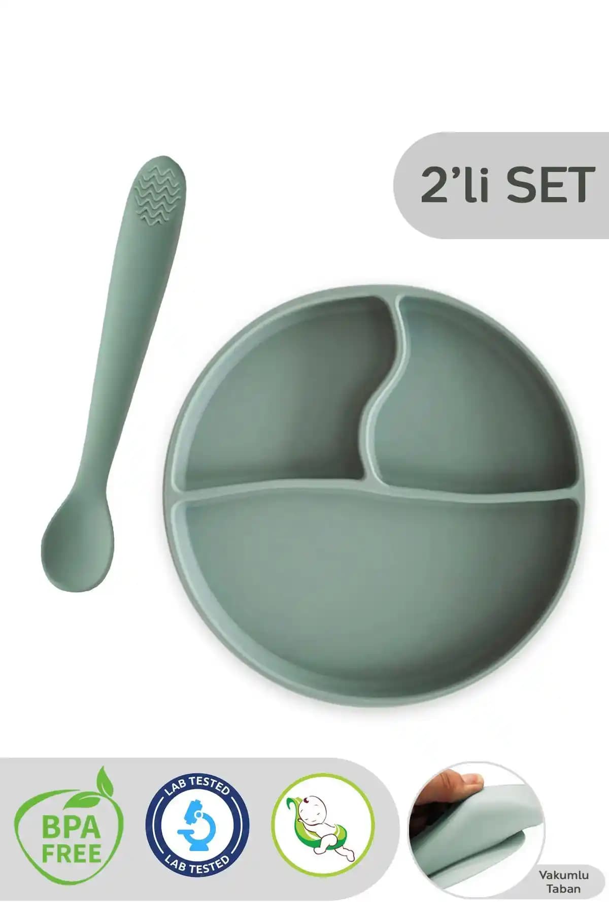 Meleni Baby Silikon Bebek Beslenme Seti 2’li Vakum Tabak ve Kaşık, Türkiye Üretimi