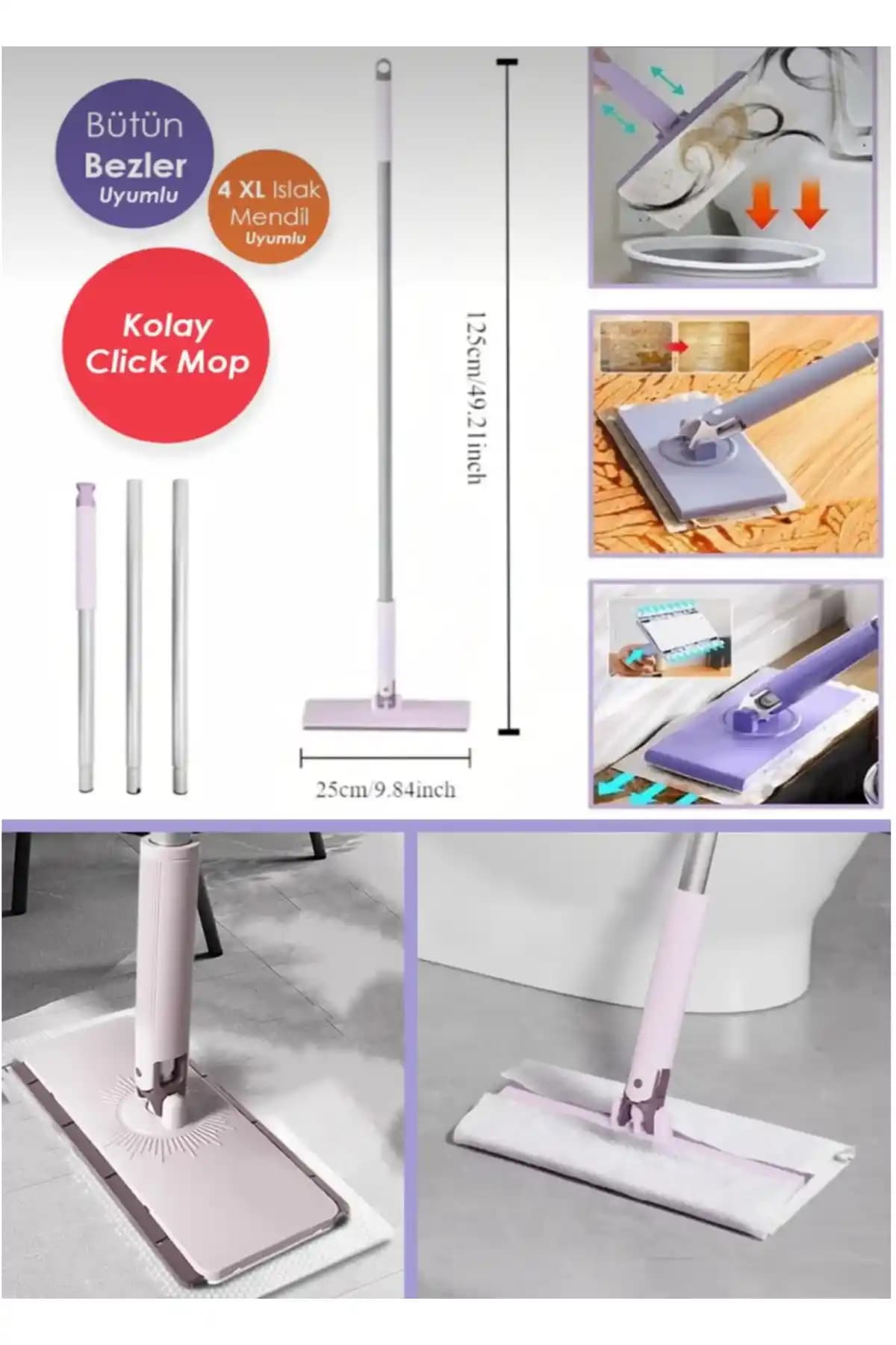 MİMOZA PARK Click Mop Kendinden Sıkıştırmalı Paspas Sistemi ile Bez Uyumlu Temizlik Çözümü
