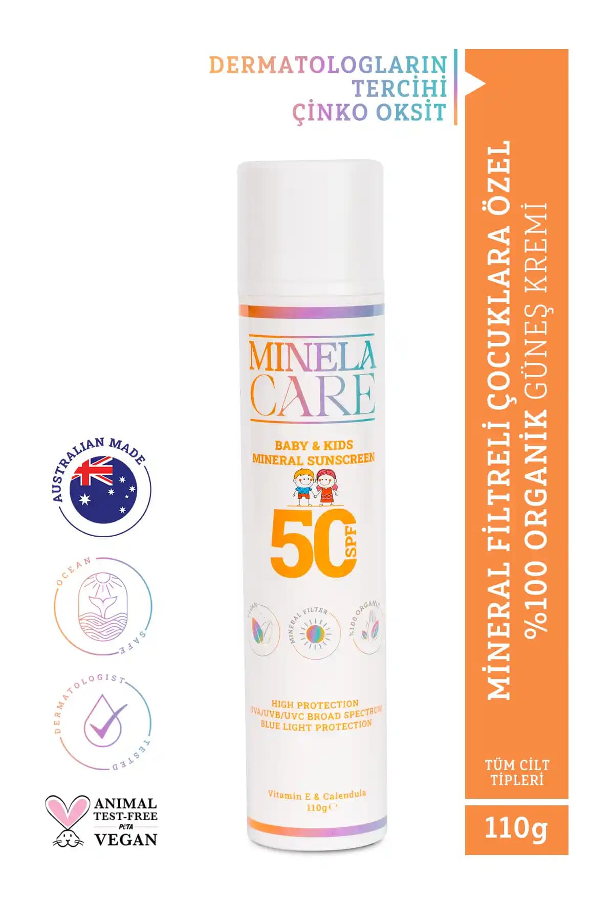 Minelacare Organik Mineral Filtreli Güneş Kremi SPF 50 – Bebek ve Çocuklar İçin Koruma